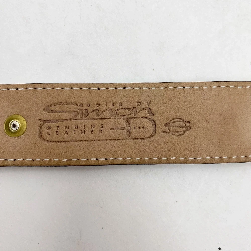 Vintage BB Simon Lion Head Belt Women 26 Black Gold Croc Embossed Patent Leather